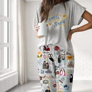 "Stars-Hollow Christmas-Holiday" Pajama Set – Premium Satin Sleepwear for Women – Cozy Satin Comfort, Relaxed Fit, Festive Loungewear Vibes