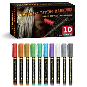 Temporary Tattoo Marker Pen Set, 10 High Pigment Waterproof Body Paint Pens, Perfect for DIY Body Art and Painting, Basic Art Supplies for School Projects
