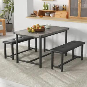 Kitchen Table with Benches – 3-Piece Dining Set for 4, Rectangular Table with 2 Upholstered Benches, Ideal for Small Spaces, Apartments, and Studios