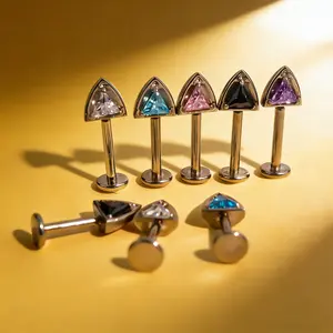 2 Pairs Stackable Cat Stud Earrings for Women, Hypoallergenic G23 Titanium 16G Stainless Steel Helix Cartilage Earrings - Flat Back CZ Jewelry Gift for Sensitive Ears - Christmas gift pierced  jewelry nose stud jewelry piercing Gold Sets