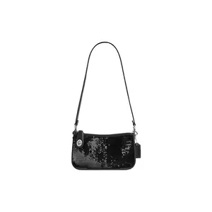 COACH Penn 21 Leather Underarm Shoulder Bag with Glitter and Zipper Closure for Women