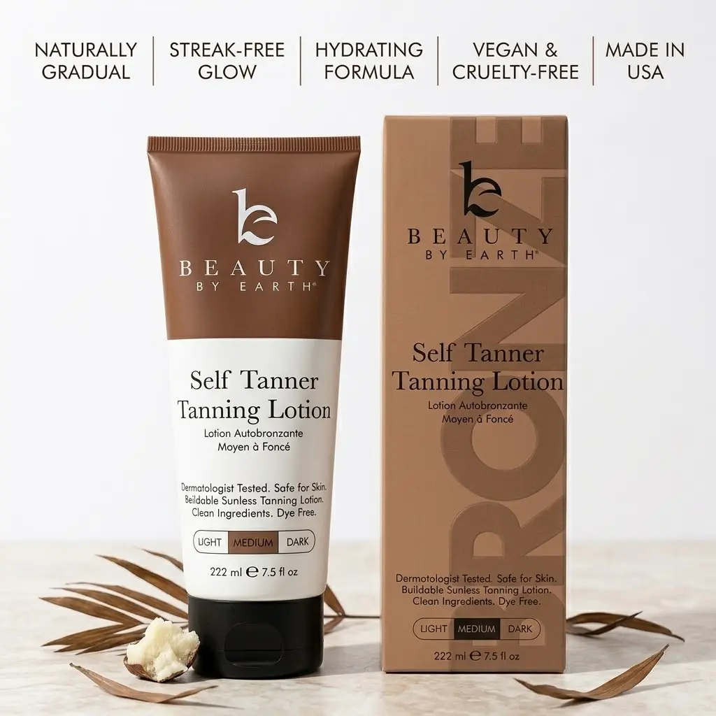 Beauty by Earth Self Tanner Body Lotion - Natural Sunless Bronze Glow, Gradual Streak-Free Tanning, Clean Vegan & Pregnancy Safe Formula, 7.5 fl oz