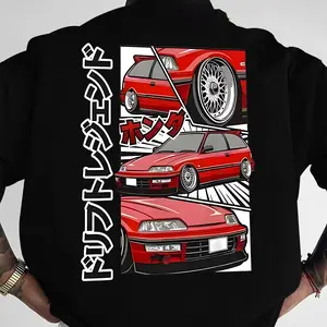 Japanese JDM Street Racer Coupe Graphic Men’s T-Shirt | Manga Style Car Poster Back Print | Drift Stance Tuner Automotive Enthusiast Tee