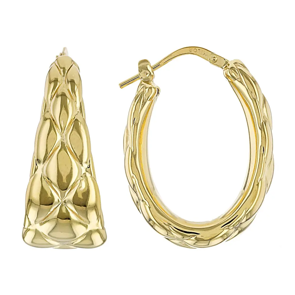 JTV 18k Yellow Gold Over Sterling Silver Quilted Design Hoop Earrings
