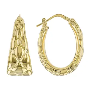 JTV 18k Yellow Gold Over Sterling Silver Quilted Design Hoop Earrings