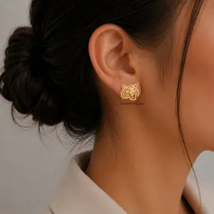 14K Gold Dipped Tiger Head Stud Earrings – Bold Animal Statement Earrings for Women