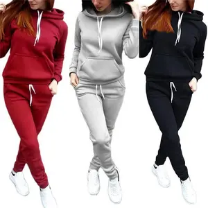 Solid Women Tracksuit Casual Hoodies Sweatshirt Pant Set Lounge Wear Sport Suit 2PCS Autumn Winter ClothesGift