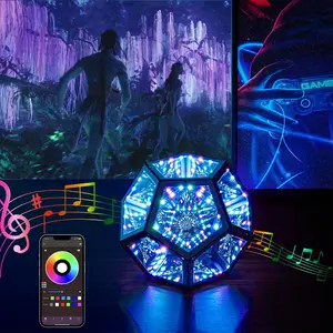 Infinity Dodecahedron LED RGB Table lamp Cool colorful ambient night lights lighting Game room setup holiday gifts led light lamp Smart rgb decor Corner LED Floor geometric Lamp with Music Sync Corner pretty Lamp