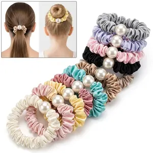 Vicafan Elegant Satin Faux Pearl Hair Ties 10pcs Soft Elastic Comfortable Bands for Women Teen Girls Girlfriends Fashion Accessories Mother's Day Gift tiktokshopspringglowup outdoorfun