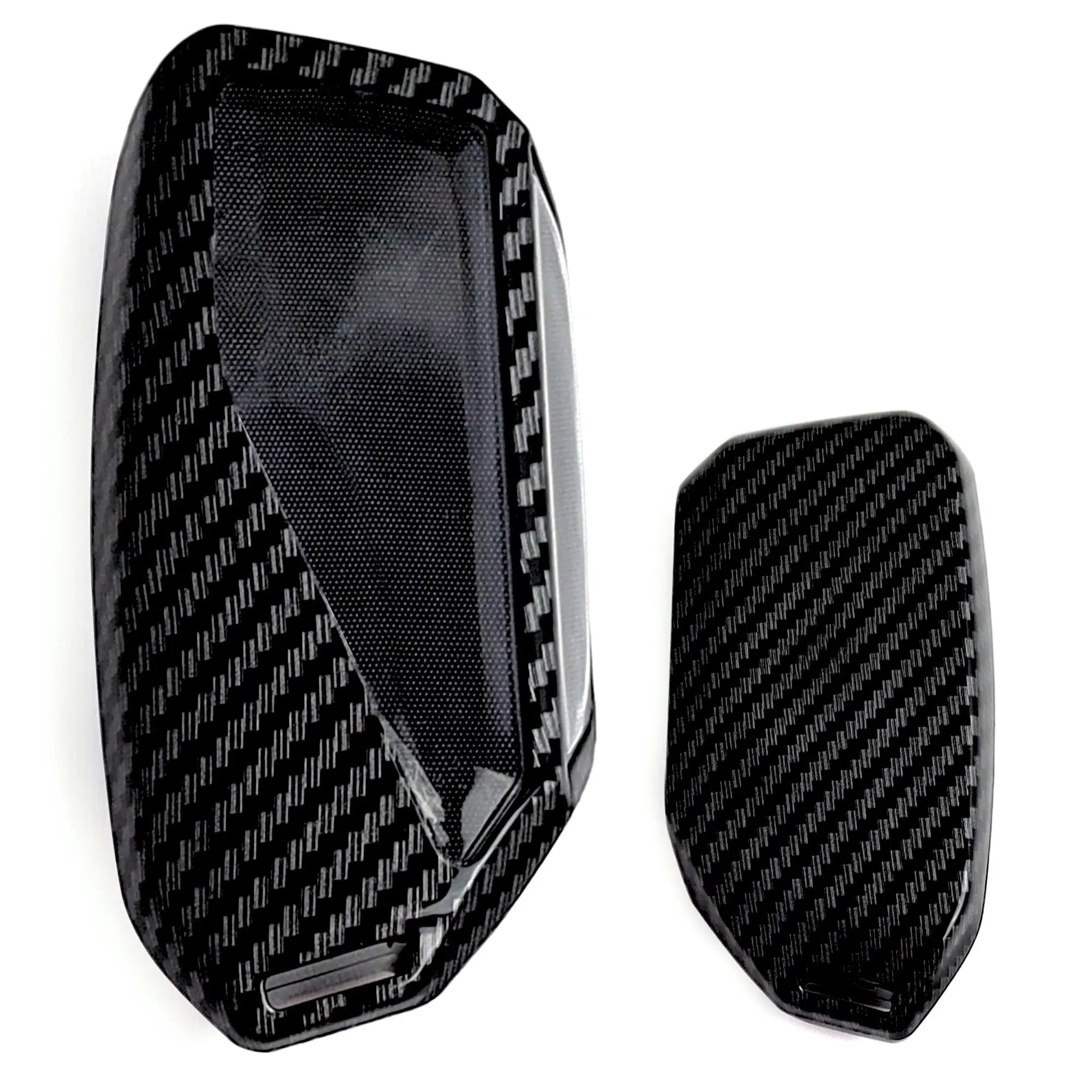 iJDMTOY Glossy Black Carbon Fiber Finish Hard Plastic Key Fob Case For BMW 2023-up X5 X6 X7 iX, 5 7 Series i5 i7, etc Side Button Smart Key