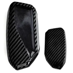 iJDMTOY Glossy Black Carbon Fiber Finish Hard Plastic Key Fob Case For BMW 2023-up X5 X6 X7 iX, 5 7 Series i5 i7, etc Side Button Smart Key