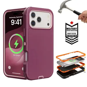 Heavy Duty Rugged Armor Phone Case with Shockproof Drop Protection for iPhone 17/16/15/14/13/12 – 3-in-1 Hybrid Protective Case for Outdoor Work, Daily Use, Men，Women