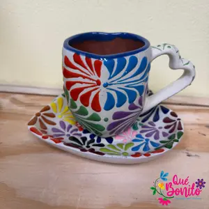 Beautiful Multicolor Clay Cup and Plate Handcrafted