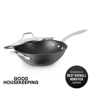 Calphalon Signature Hard-Anodized Nonstick 12-Inch Flat-Bottom Wok with Cover