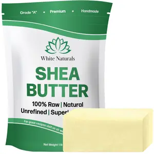 White Naturals Shea Butter 1 lb, Unrefined, African Grade A, Moisturizing Skin, Hair, Face, Lotion, Cream, 16oz Block Body Care Moisturize