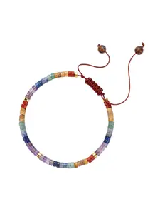 Seven Veins Natural Stone Picasso Lapis Handmade Braided Bracelet, Bohemian Rainbow Color Wristband, Unique Jewelry Accessory, Boho Stone Bracelet, Adjustable Bracelet