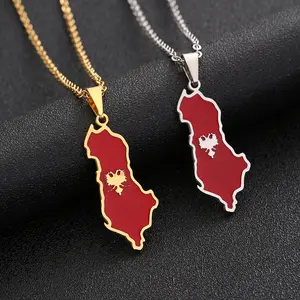 Trendy jewelry design sense Albania map stainless steel necklace men and women couple sweater chain popular accessories