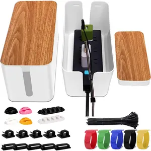 Cable Management Box 2 Pack With 122 Cable Clips Set, Large Cord Organizer Box For Hiding Power Strip For Computer, Router, USB Hub And Under Desk Power Strip, Safe ABS Material Cord Management