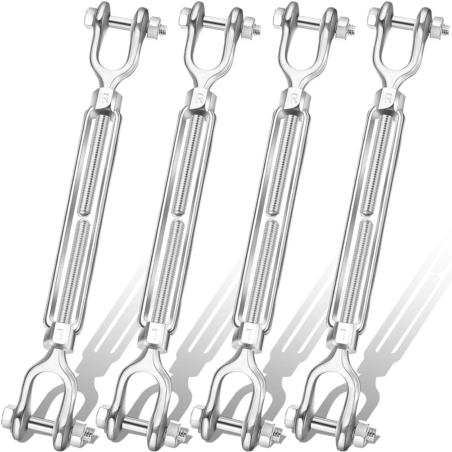 4pcs Turnbuckle Hook, 5/16 Inch Hot Dipped Galvanized Steel Jaw and Jaw Turnbuckle, 2200 Lbs Working Load Limit Turnbuckle for Sun Shades Cables Tent Installation Outdoor String Lights
