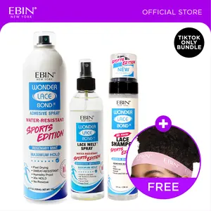 EBIN Sports Edition Adhesive Spray + Melt Spray + Lace Shampoo Bundle With FREE Melting Band | Maximum Hold, Water Resistant, Rosemary Mint