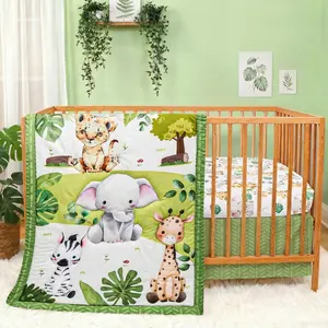 Baby Crib Bedding Set Safari Crib Nursery Comforter Bed Sets with Fitted Crib Sheet, Comforter and Bed Skirt for Unisex Boys Girls (Safari)