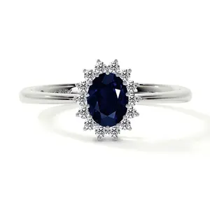 Classic Princess Diana Replica Oval Sapphire Halo Ring (0.79cttw)- RBS024-6X4-AA