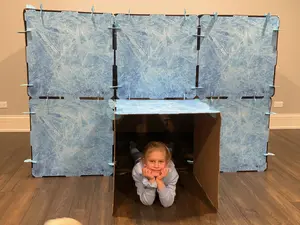 Kidz Forts Frosted Kit Eco-Friendly Cardboard Playhouse for Kids Ages 4+ Heavy-Duty Reusable Twist-Lock Connectors Made in USA Clean Icy-Blue Theme Safe Durable for Endless Fun