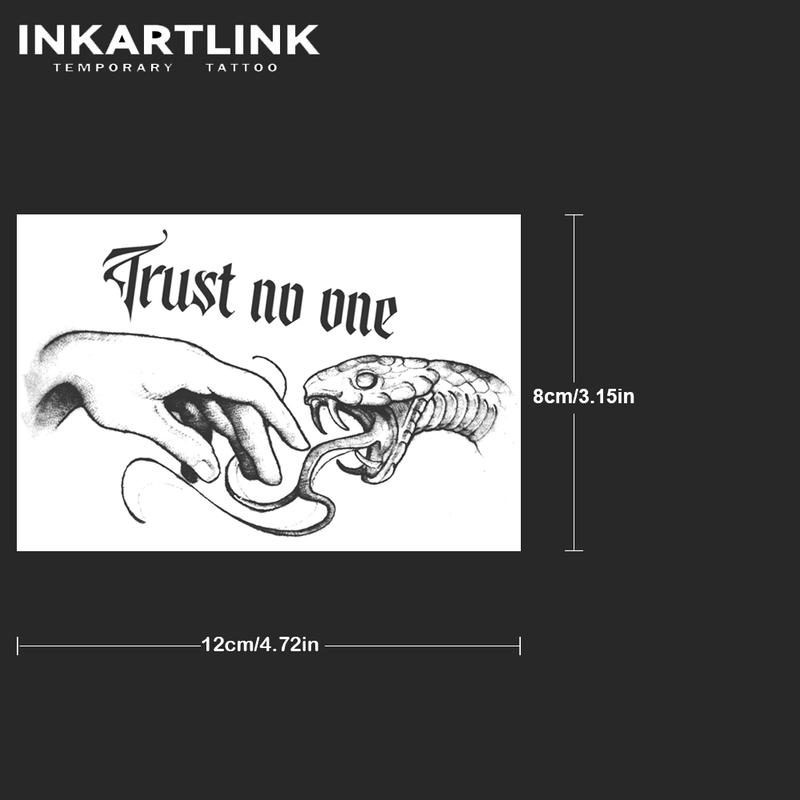 INKARTLINK Tattoo Tech, 2 Sheets Semi-Permanent Temporary Tattoos ,Trust No One 1,Adult Art Design,Lasts 1-2 Weeks, Waterproof, Realistic Look, No Adhesive, No Reflection,For Man And Woman,Ideal for Swimming, Party