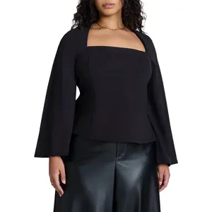 ELOQUII Women's Plus Size Square Neck Seam Detail Top