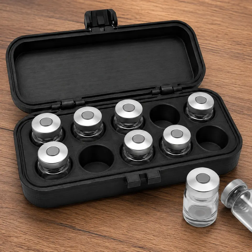 Peptide Vial Case Organizer, Portable Travel Storage for 3mL 5mL 10mL Insulin & TRT Supplies, Holds 10 Units, Durable Lockable Case