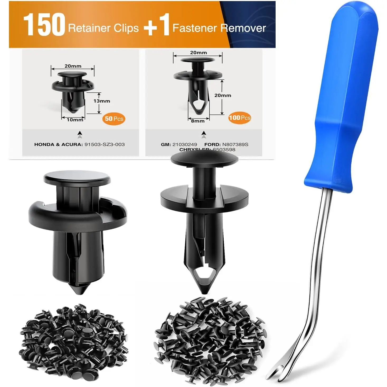 150 pcs Push-Type Bumper Fasteners Rivet Clips-2 Sizes Universal Auto Clips & Fastener for Bumper Fender Clips Replacement-Fastener Removal Tool Included (150PCS Clip) push  pin