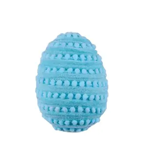 5.5" Pom Pom Striped Egg Ornament – Light Blue