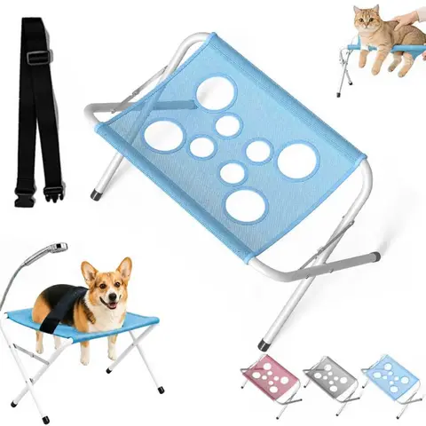 Pet Grooming Hammock with Stand - Universal Supplies, Silicone Towel Strap, Foldable Stable Design for Small-Medium & Senior Dogs/Cats, Ideal for Grooming, Bathing