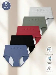 HOTCOM Ladies Period Panties High Waist Breathable Solid Color Anti Side Leakage Women's Underwear Plus Size Everyday Wear Autumn Winter