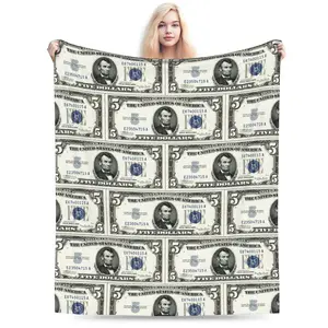 LuoYiJia Throw Blankets Flannel Blanket with Large Cartoon Dollar Soft Throw Blanket for Couch, Bed, Sofa Luxurious Warm and Cozy for All Seasons