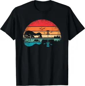 100%cotton Funny Disc Golf Basket Frisbee Tree Retro Guitar Men Women T-Shirt
