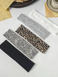 5pcs Versatile Satin Leopard Print Headbands, Women Everyday Hair Accessories Turban Headband Sweatband Workout Headband, Hairband Fall Winter Hair Band For Vacation Outfits Woman Elegant Scarf Women Bandanas Soft Headwrap Headband Set