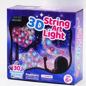 3D String Art Kit Light Up LED DIY Craft Set with 30 Multi-Color LED Bulbs, Fun Arts and Crafts Gift for Birthday Party Favors