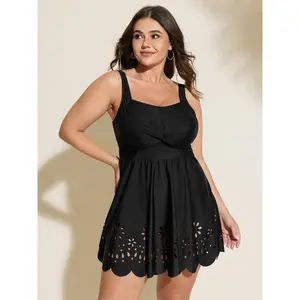 BLOOMCHIC Women's Plus Size Casual Swimdress [M-6X] - Sleeveless, Twist Front, Eyelet Trim Hem, 2026 Summer Vibes Swimweek Spotlight Deals, Casual Swimdresses