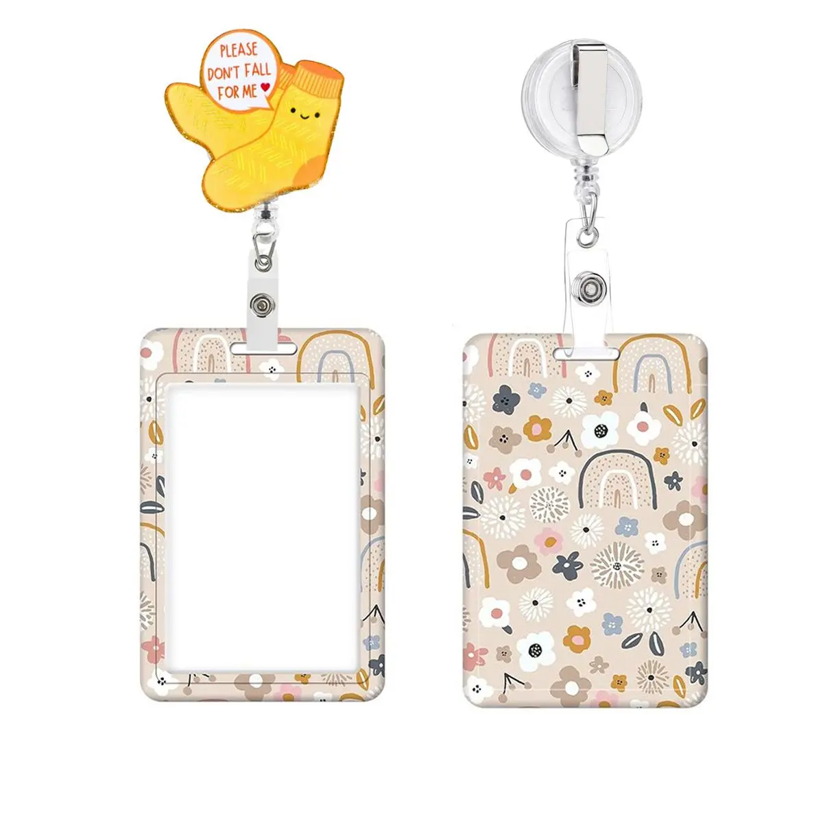 Cartoon Pattern ID Badge Holder Set, 1 Count Cute Lanyard & 1 Count ID Card Holder, Identification Badges & Supplies for Office School