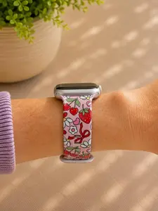 Cherry Bow Watch Band | Cute Girly Silicone Strap | Coquette Strawberry & Cherry Wristband | Pink Aesthetic Watch Band
