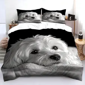 3pcs Fashion Dog Comforter Set, Soft Bedding Set for Bedroom Decor, Hotel Dorm Gift, All-Season Down Comforter (1 Quilt + 2 Pillows)