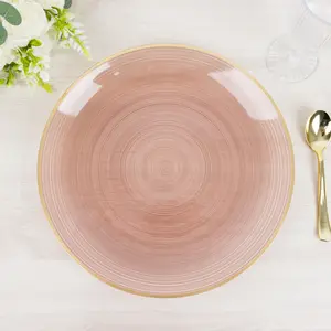 20 Pack Economy Plastic Charger Plates 13" – Transparent Dusty Rose Swirl Design with Gold Rim, Stylish Table Chargers