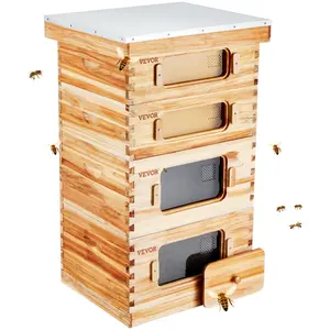 VEVOR Bee Hive 40 Frame Bee Hives Starter Kit,  Beeswax Coated Cedar Wood, 2 Deep + 2 Medium Bee Boxes Langstroth Beehive Kit, Transparent Acrylic Windows with Foundations for Beginners Pro Beekeepers