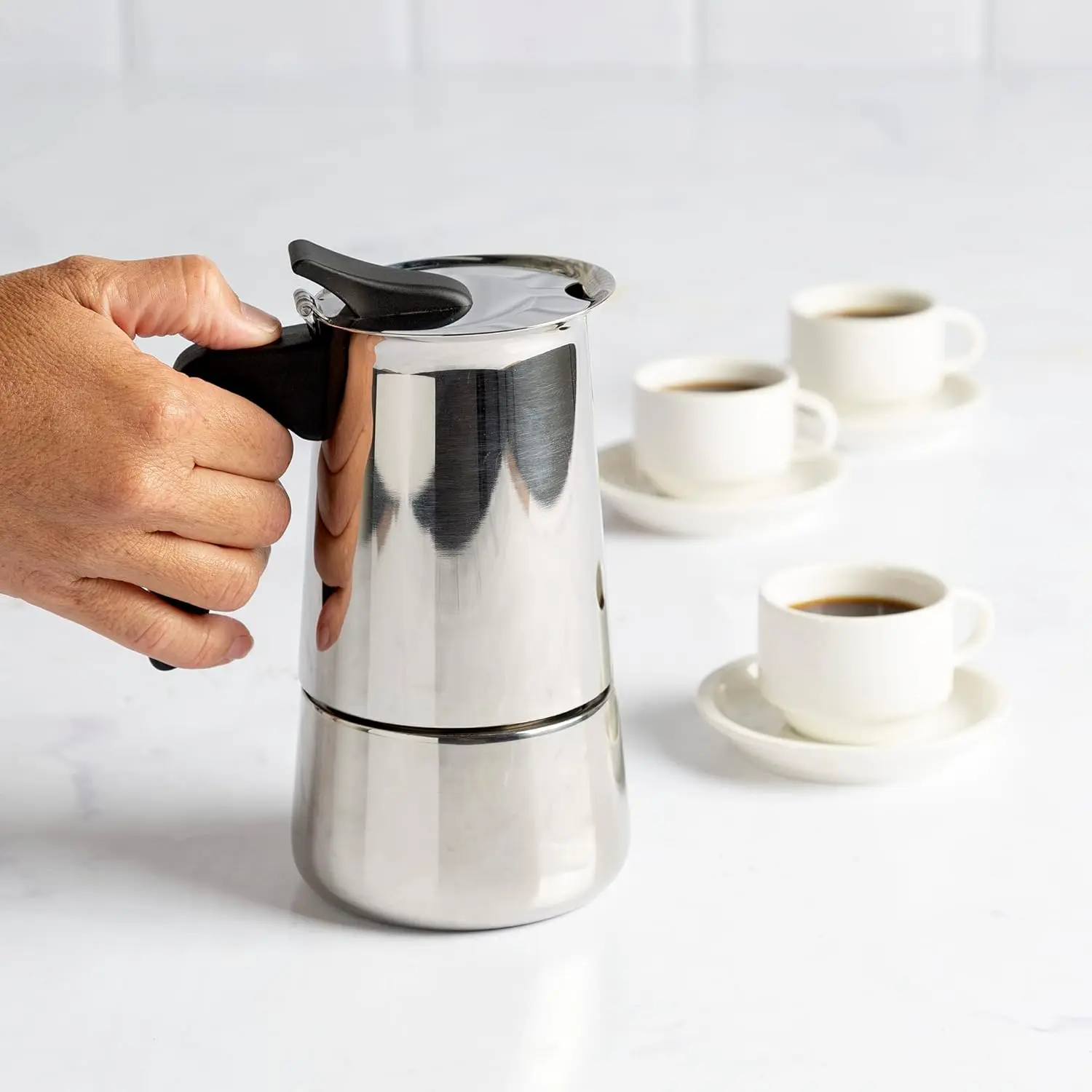 Stainless Steel 6-Cup Stovetop Moka Pot, Italian Coffee Percolator & Coffee Brewer for Camping, Home Use