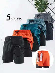 Men's Letter Print 2 in 1 Quick Drying Liner Shorts, Casual Comfy Breathable Shorts for Gym Workout Running, Menswear for Summer, Gymclothes, Running Sports Shorts, Breathable Fitness Shorts