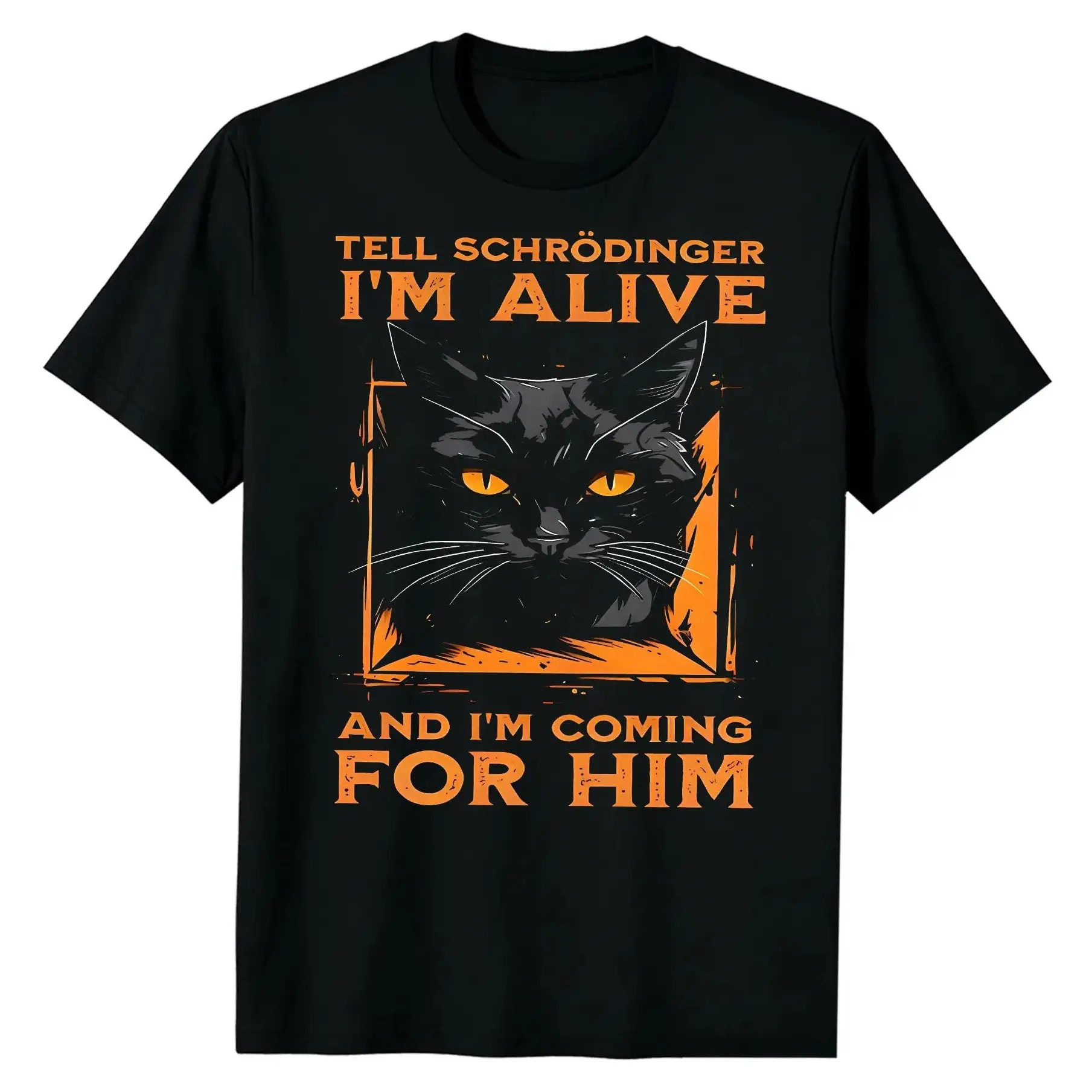 Unisex Shortsleeve Relaxed Fit Quantum Mechanics Cat Meme Apparel, Funny Physics Nerd Graphic Tee, Soft Cotton Round Neck Casual Streetwear Top For Science Enthusiasts