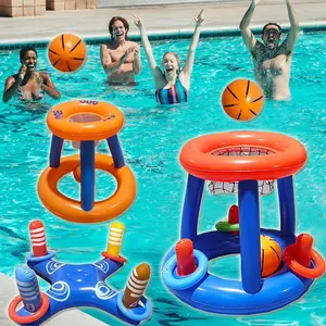 2-in-1 Inflatable Pool Basketball Hoop & Ring Toss Game Set | Floating Water Toys for Kids Adults Summer Pool Party Fun