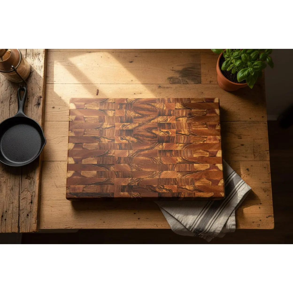 Handcrafted End‑Grain Butcher Block – 13" × 20" × 2" African Wild Olive with Stainless Steel Feet
