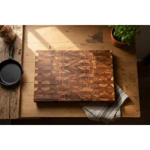 Handcrafted End‑Grain Butcher Block – 13" × 20" × 2" African Wild Olive with Stainless Steel Feet